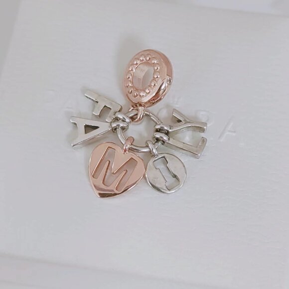 Pandora Family Letters Dangle Charm Bracelet Pendant S925 Silver with box - Picture 2 of 5